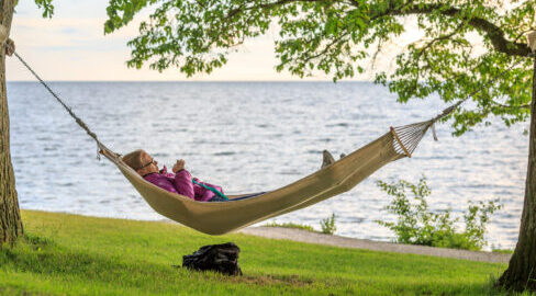 Relaxing in the hammock by the ocean near Almedalen